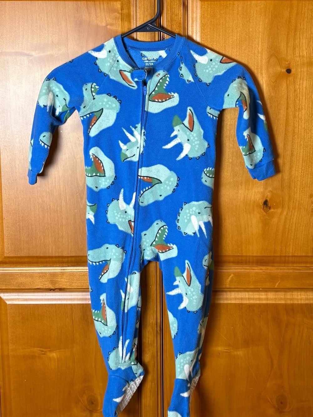 Carter's Bright Blue Dinosaur Fleece Zip Footed One-Piece